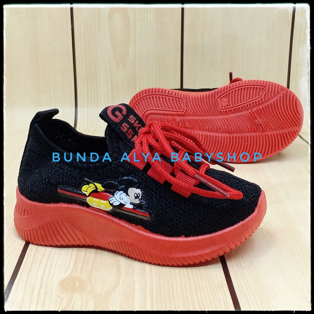 Sepatu Anak Laki Laki IMPORT Umur 2 - 5 Tahun HITAM Elastis Sepatu Anak Cowok Size 22 - 31 Kartun Lucu Alas Karet Anti Licin