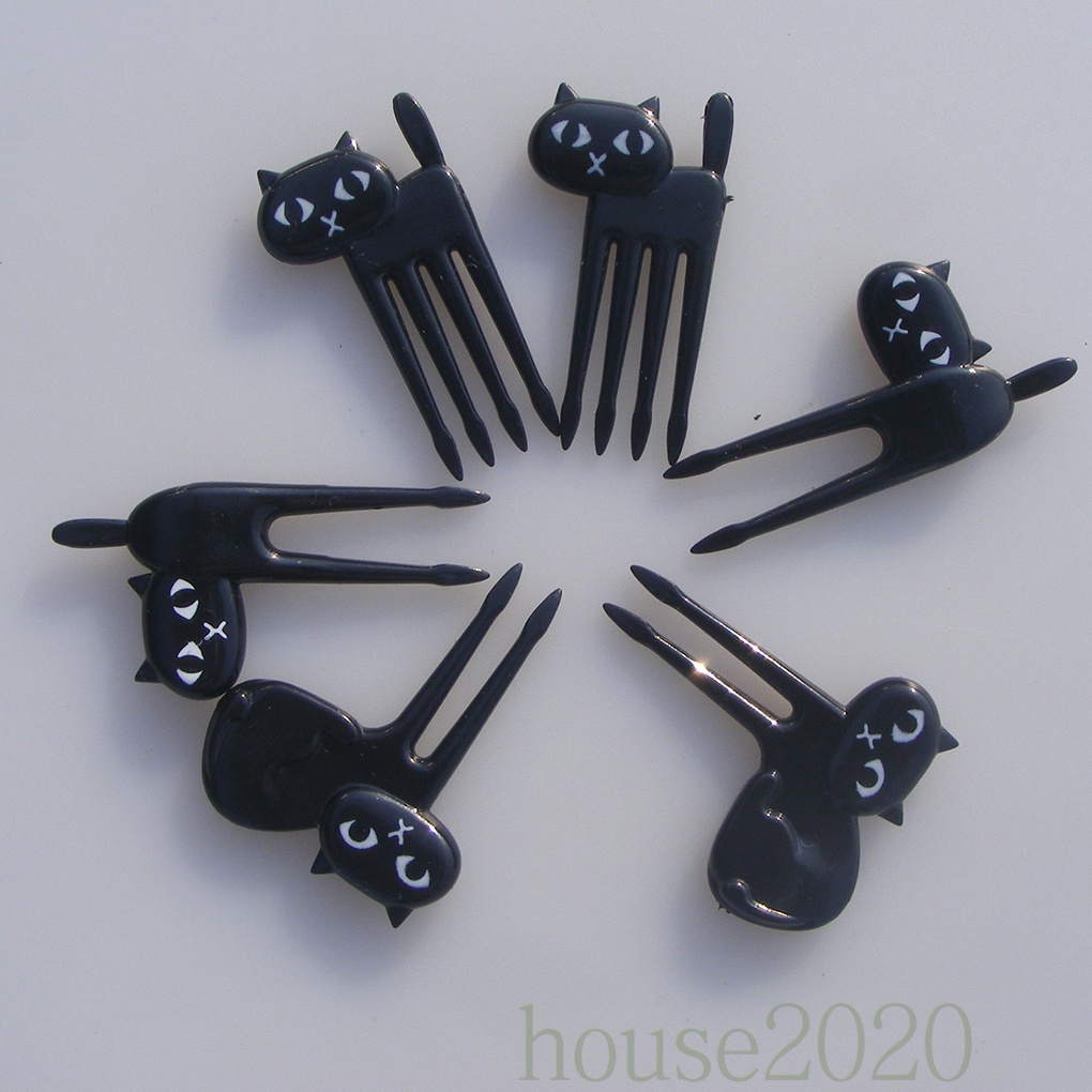 [house2020]6pcs/set Black Cat Fruit Fork Kitten Lunch Garfo Cartoon Children Food Mini Picks