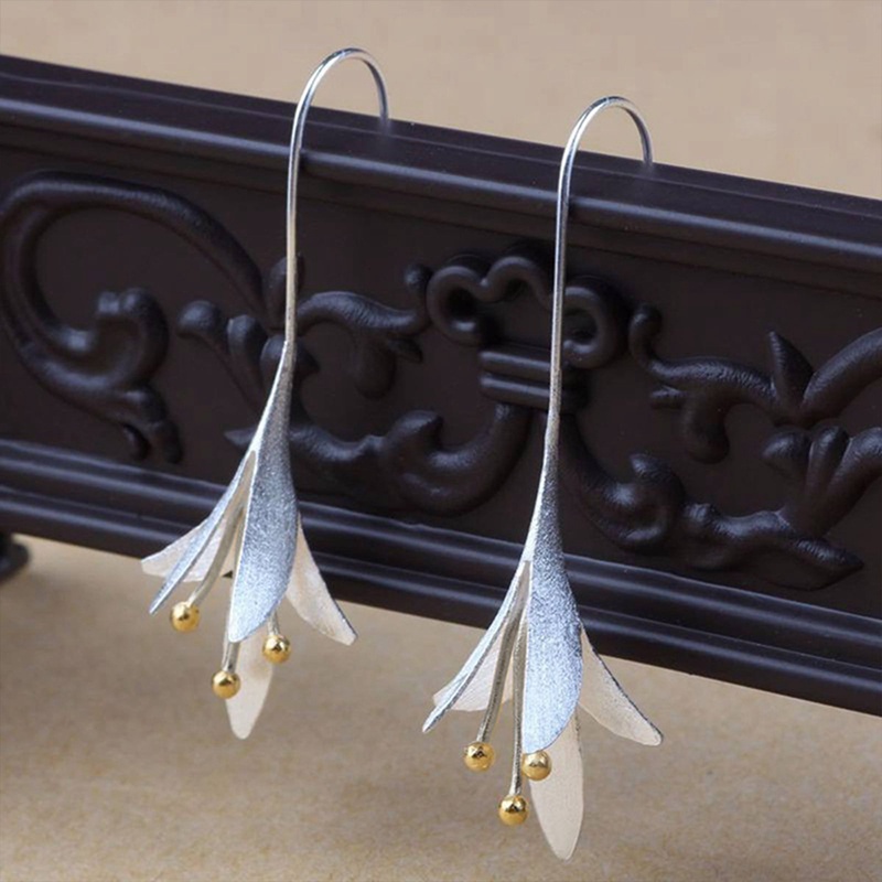 Anting Drop 925 Silver Bentuk Bunga Untuk Wanita