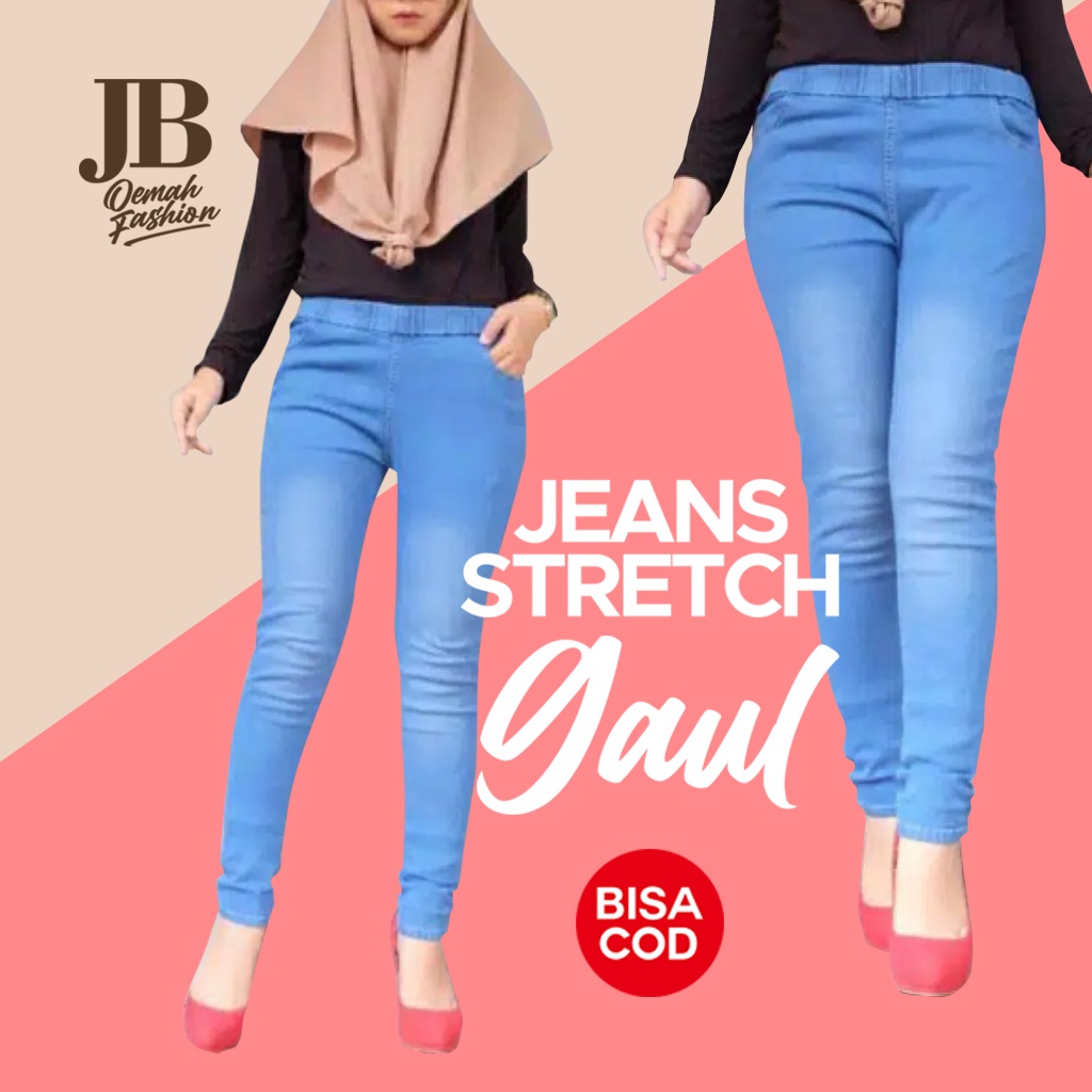 celana jeging jeans wanita pinggang karet