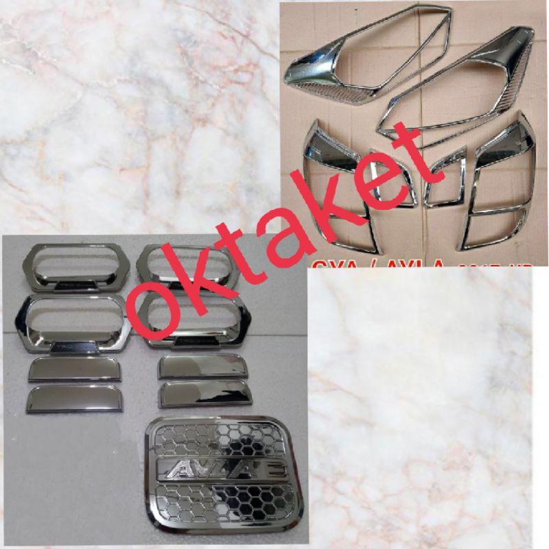 paket  lengkap garnish depan belakang outer handle tank cover agya ayla 2017 2019 2020 trd chrome