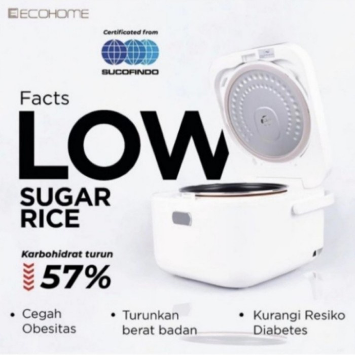 Rice Cooker Digital Low Carbo Multi Cooker Ecohome ELS-888 - Hitam