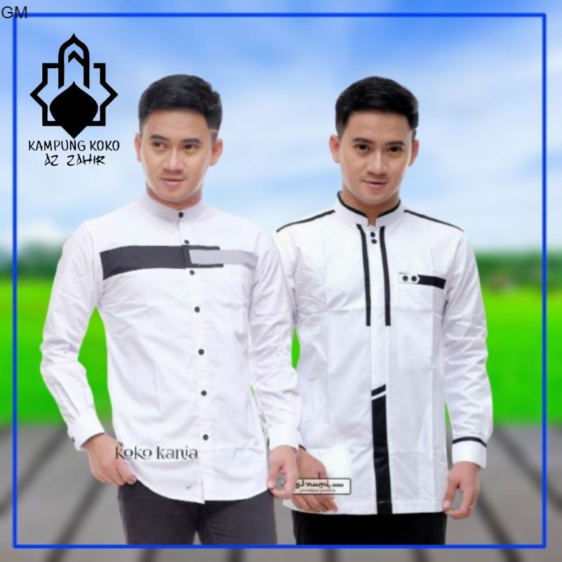(termurah)koko pria putih|kemko putih|seragam hadroh terbaru|baju koko pria lengan panjang|baju gus 