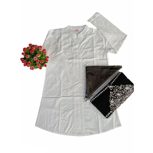 TUNIK PUTIH SANTRIWATI// SETELAN SANTRIWATI TUNIK FULL KANCING BISA SERAGAM