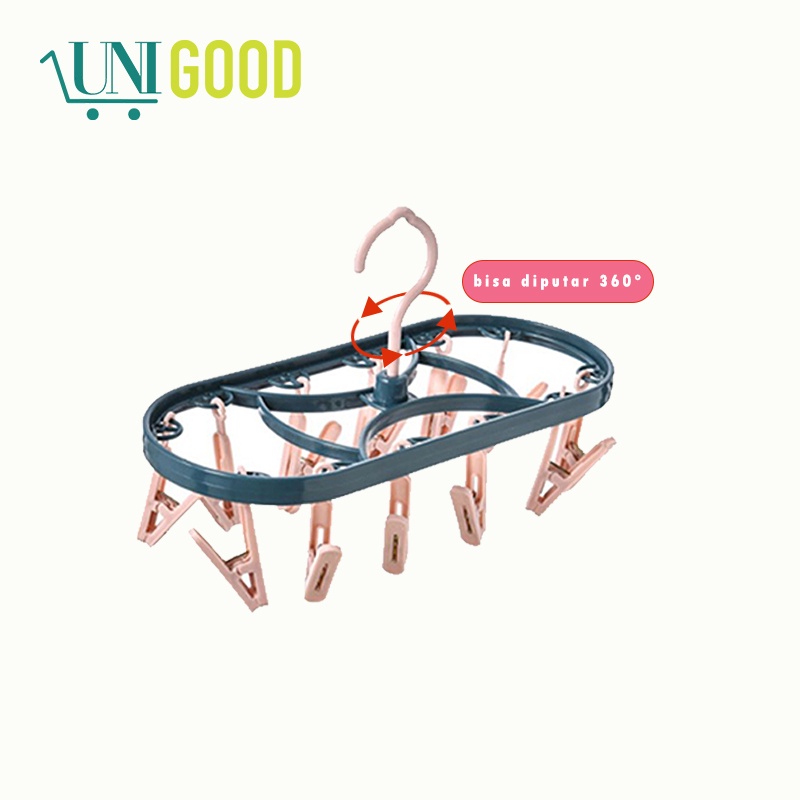 UNIGOOD - Gantungan Jepit Jemuran Hanger Kaos Kaki 32 Pcs Klip Bisa Diputar Jepitan Serbaguna