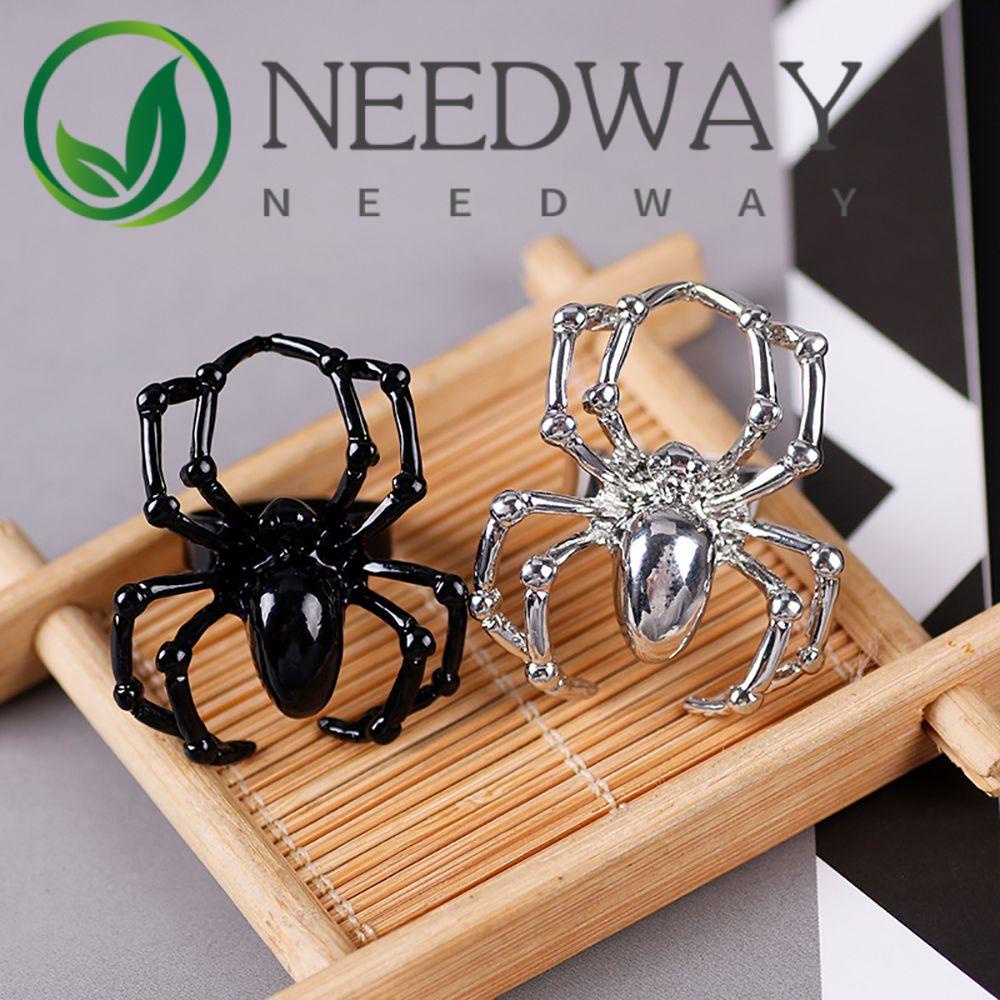 Needway  Adjustable Halloween Spider Ring Trendy Fashion Jewelry Korean Style Ring Cute Punk Octopus Alloy Simple Opening Ring Women Finger Ring/Multicolor