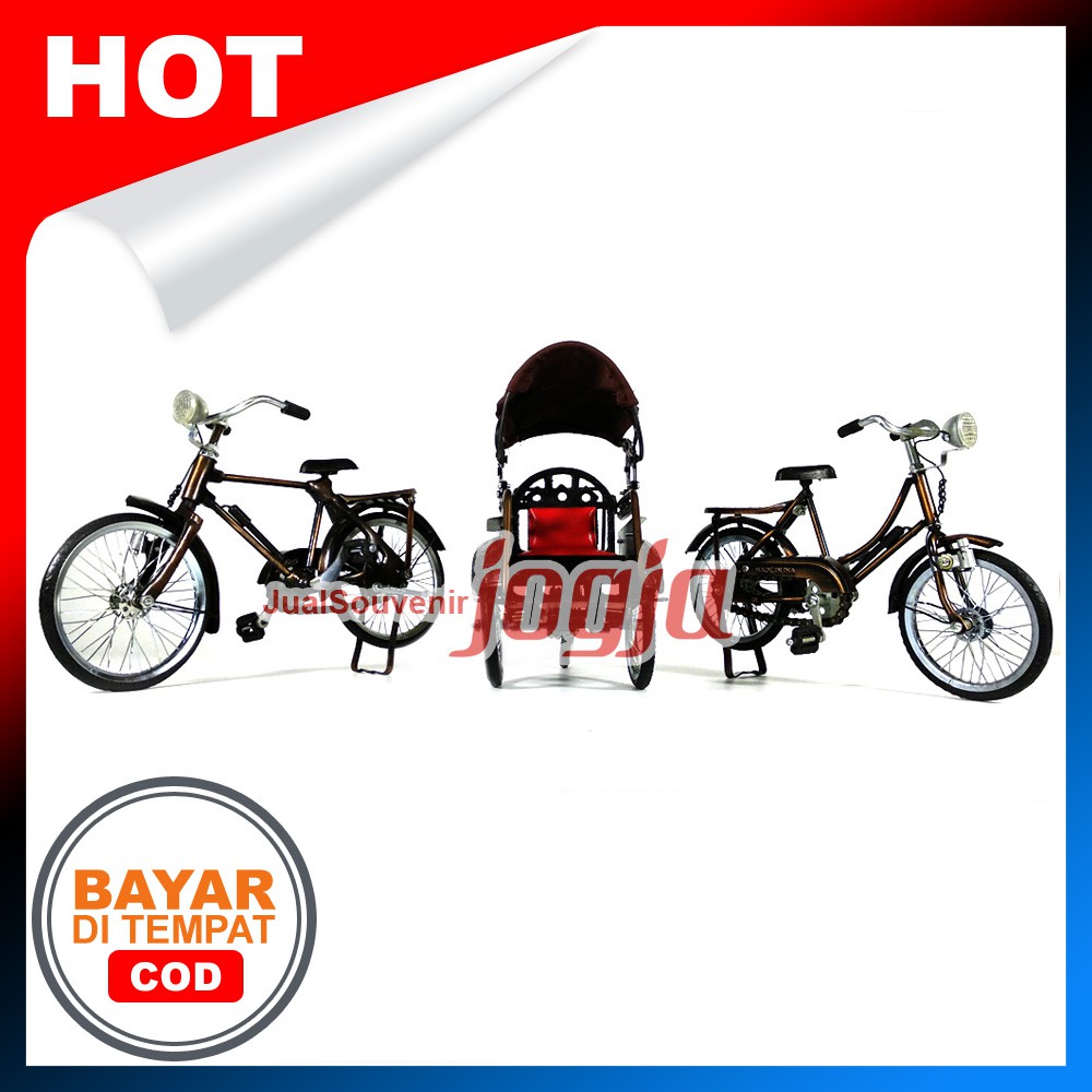 Paket Miniatur Isi 3 - Becak Sepeda Ontel Laki & Perempuan