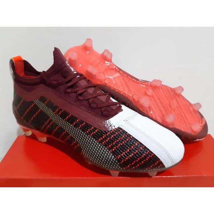 Sepatu Bola - Soccer Puma One 5.1 Leather White Vineyard Wine - FG