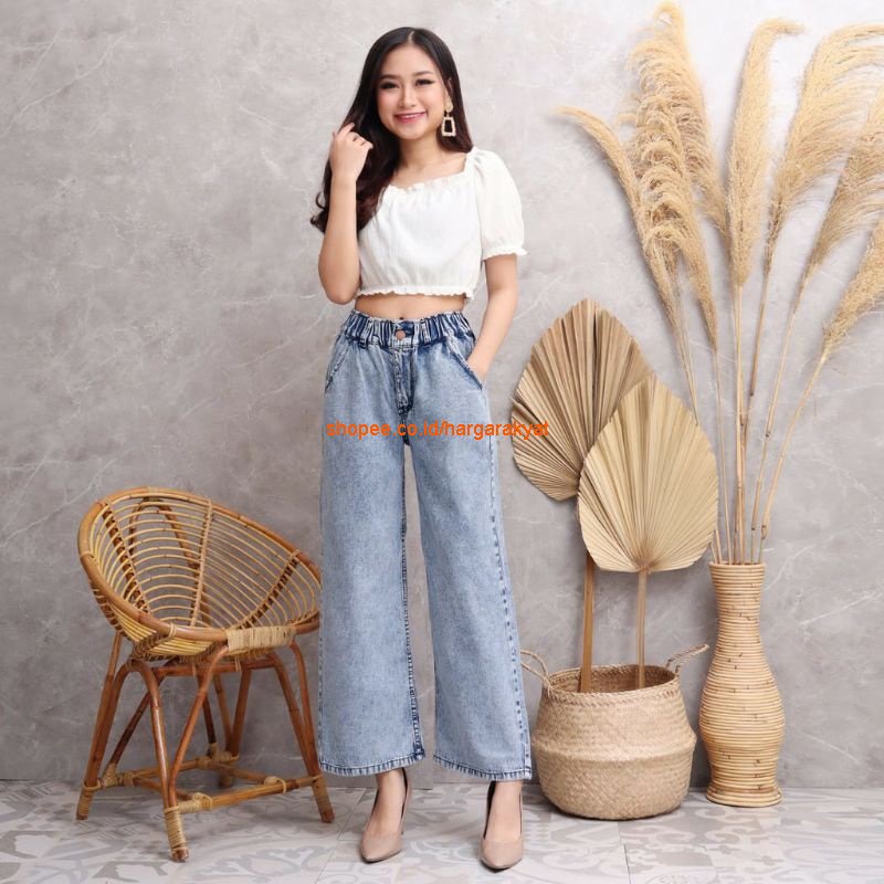 Shena Kulot Jeans Wanita Kancing 2 / Celana Kulot Jeans Prita Wide-Leg Jeans