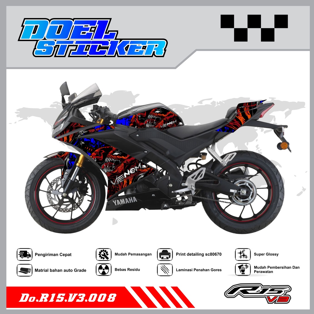 STICKER STRIPING R15 V3 - STICKER STRIPING SEMI FULL LIST VARIASI HOLOGRAM , CROME R15 V3 DOEL 008