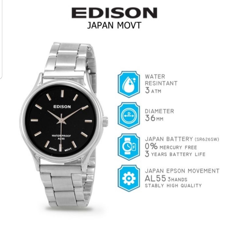 Jam Tangan Edison AR 243.1 EL R Waterproof Japan Movement