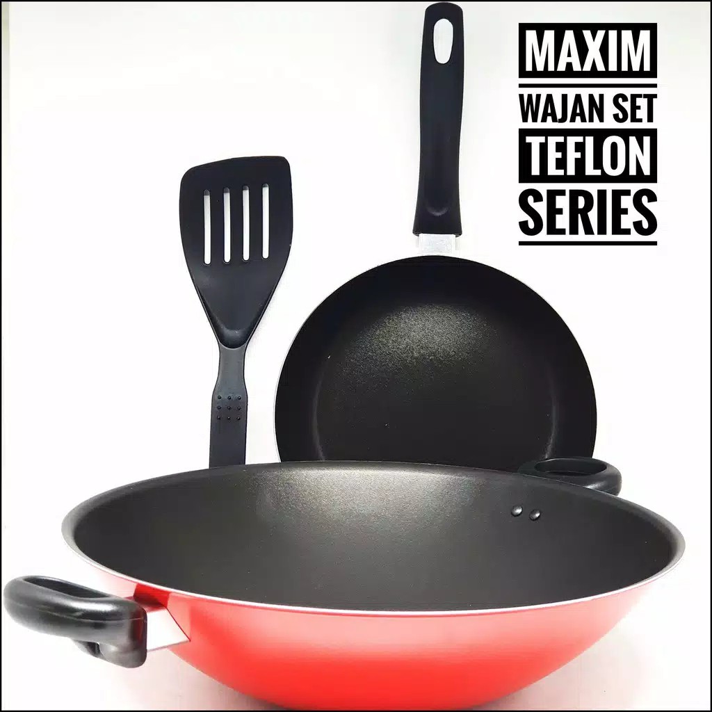 Maxim 30cm Wajan Set Anti Lengket + Fry Pan Panci Penggorengan Wok Teflon