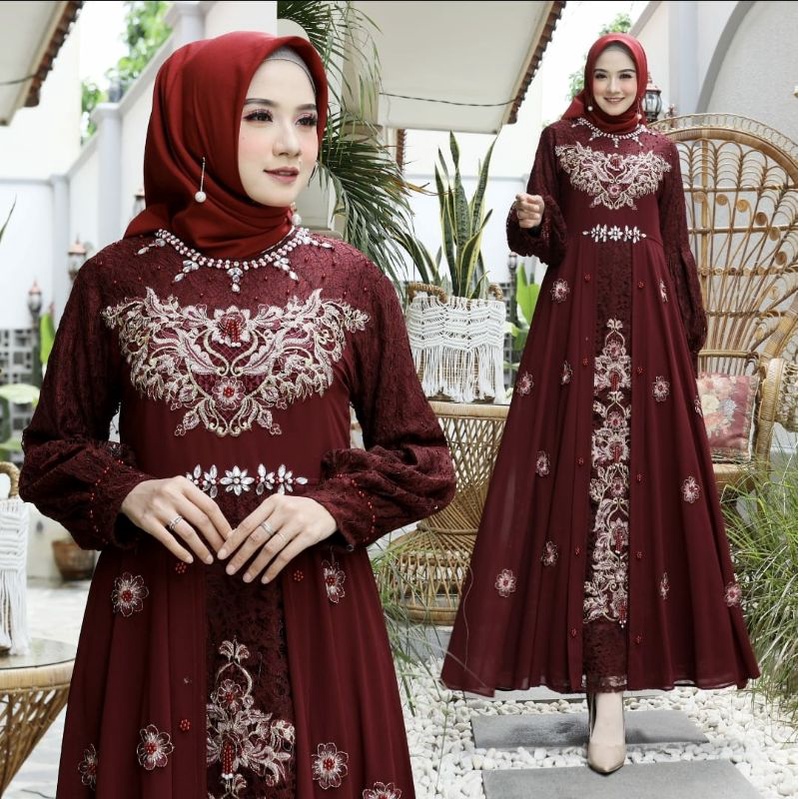 gamis pesta lebaran brokat ceruty babydoll