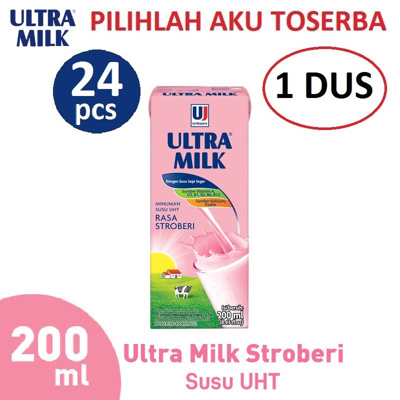 Susu Ultra Stroberi (Strawberry) - 200 ml - (1 DUS ISI 24)