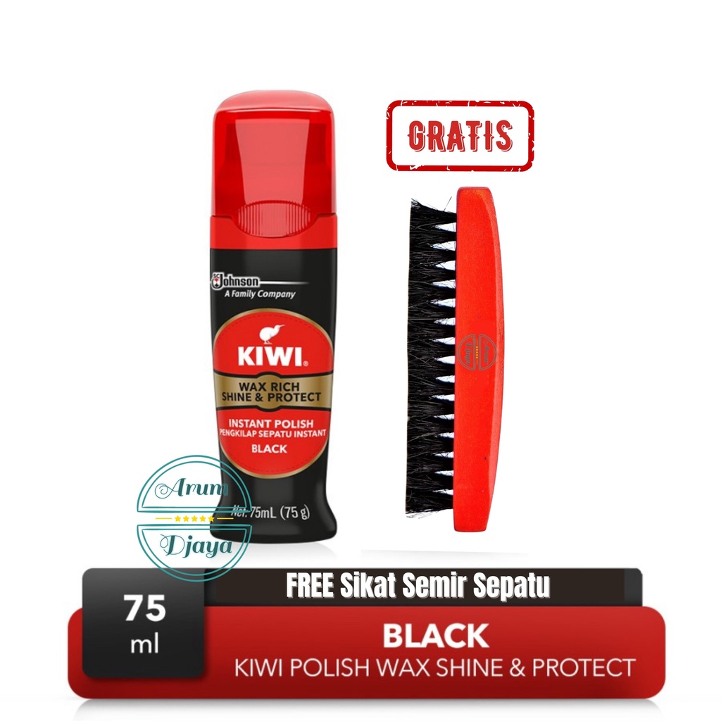 Kiwi Shine &amp; Protect Instant Polish Wax Rich Black 75mL – FREE Sikat Semir Sepatu