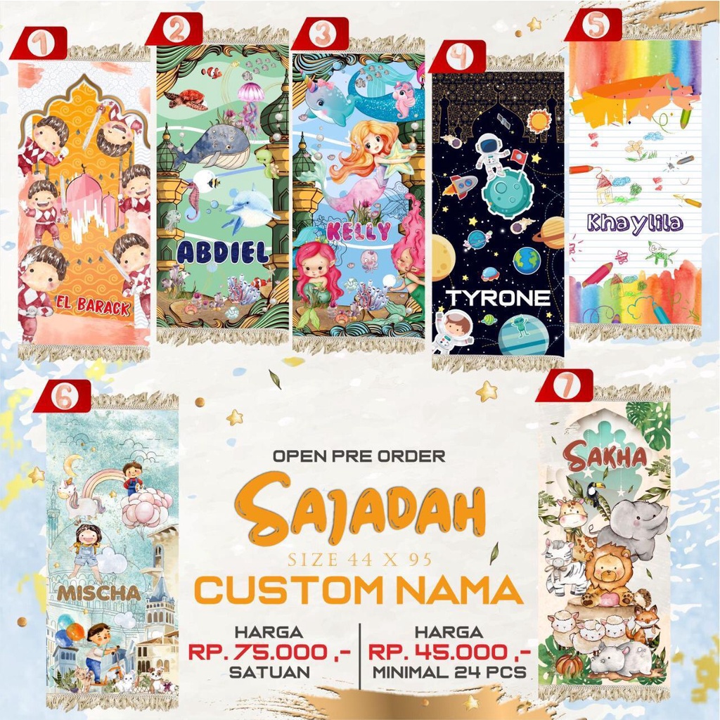 SAJADAH ANAK KARAKTER Sajadah PRINTING Unik Premium Empuk Tebal Custom Souvenir Hadiah Ulang Tahun-1