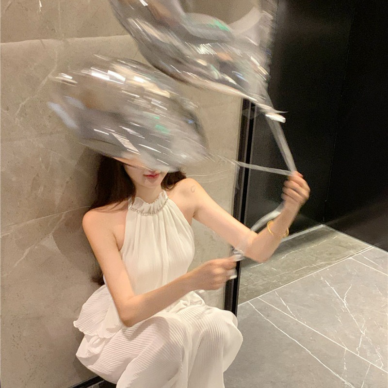 Suhao Longgar dan Tipis Celana Kasual Versi Korea Musim Panas Pinggang Tinggi Menggantungkan Baru Lebar Kaki Celana Panjang Niche Wanita Celana Lurus Kaki Retro