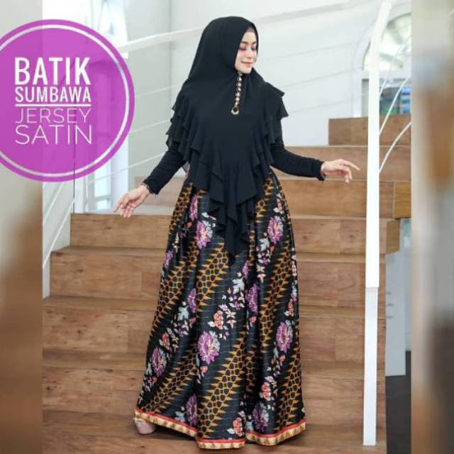 Gamis Syari Batik Jersey Katun Tanpa Hijab