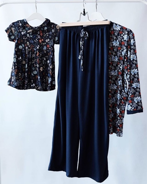 BLOSSOM LILLE blue long series. Set baju piyama menyusui celana panjang lengan panjang. Nursingwear