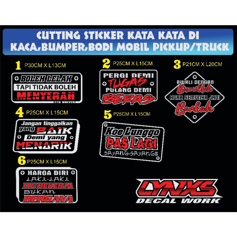 cutting stiker kata-kata untuk di kaca mobil pickup/truk