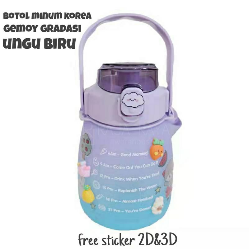 [⚜️RR⚜️] BOTOL MINUM VIRAL 2000ml 2L 2 LITER BOTOL MINUM 2L 2000ml 2 liter BOTOL VIRAL BOTOL MINUM KOREA BOTOL MINUM MOTIVASI BONUS STICKER LUCU-2 warna 1300ml/ UNGU