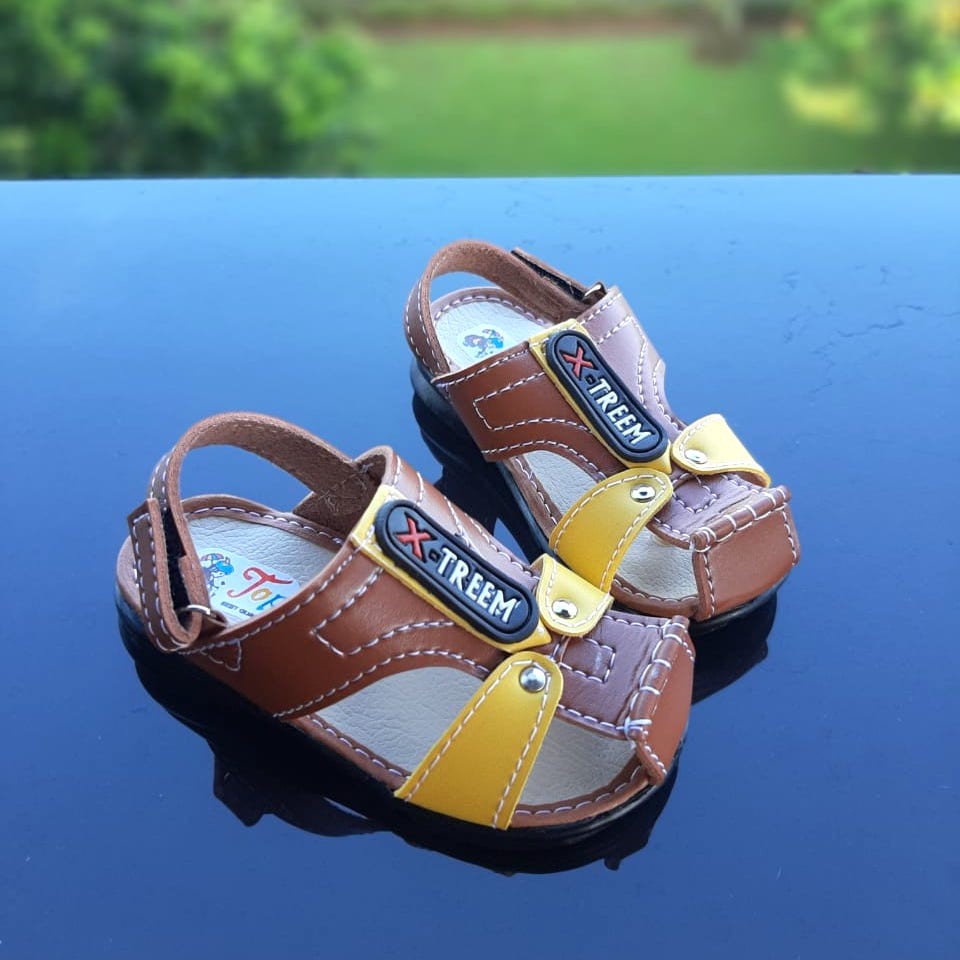 TOKOERS SDL09 Sepatu Sandal Kulit Sintetis Tali Perepet Anak Laki Laki Umur 1 2 3 4 5 6 tahun