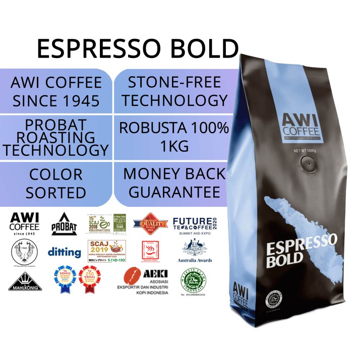 

DISKON - (BISA COD) Awi Coffee Kopi Sidikalang Espresso Bold 1kg Bubuk | Robusta| Roasted - BIJI