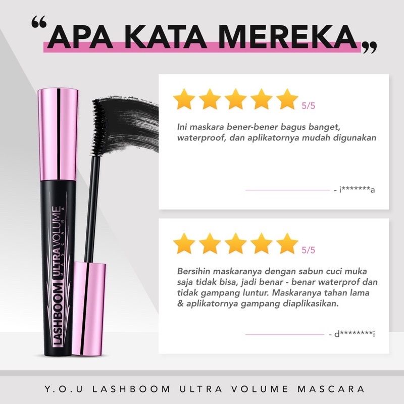 YOU Lashboom Ultra Volume Mascara | Maskara Waterproof | Tahan 24 Jam | Lash Lift | Kosmetik Mata / You Lashboom Ultra volume mascara/mascara you/ Maskara ( YOU MAKEUPS OFFICIAL STORE )