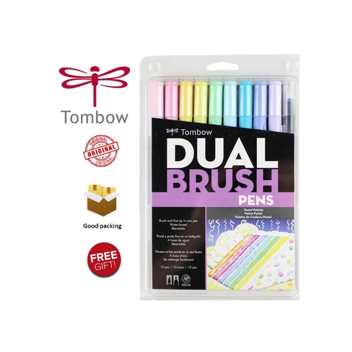 

kaligrafi-perlengkapan- tombow dual brush pen abt, pastel palette, set 10 colors -perlengkapan-