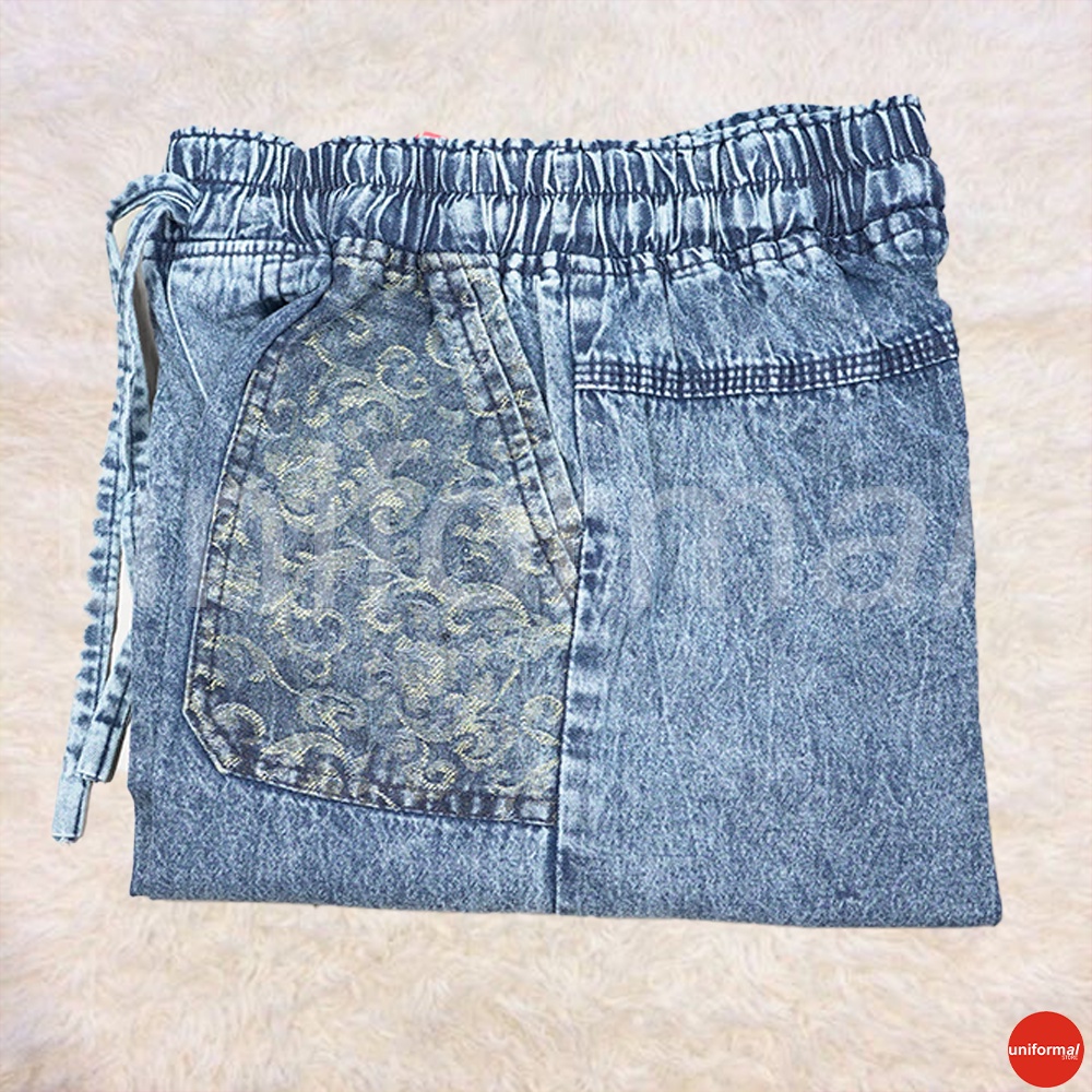 Celana Kulot Jeans Remaja Tanggung Wanita,  Kulot Perempuan Remaja TanggungPinggang Karet Setara 12 - 16 Tahun, Kulot Anak Tanggung Perempuan