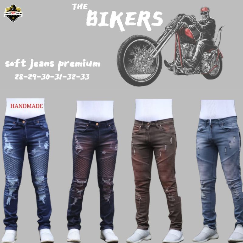 HANDMADE|celana jeans pria/celana jeans pria bikers/celana jeans sobek lutut/jeans ripped bikers