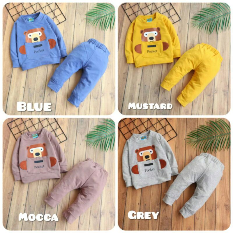 Setelan Panjang Anak Bayi Cowok Model Pocket Usia 6 bulan - 2,5 tahun / suiter anak bayi