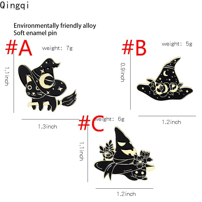 Bros Pin Enamel Desain Kucing Penyihir Warna Hitam Gaya Gothic Untuk Kerah Pakaian