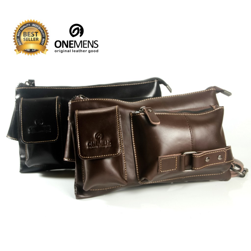 Sling Bag Pria Terbaru 100% Kulit Asli Original Coklat Tua Dan Hitam WK - 01 / Tas Pria Selempang