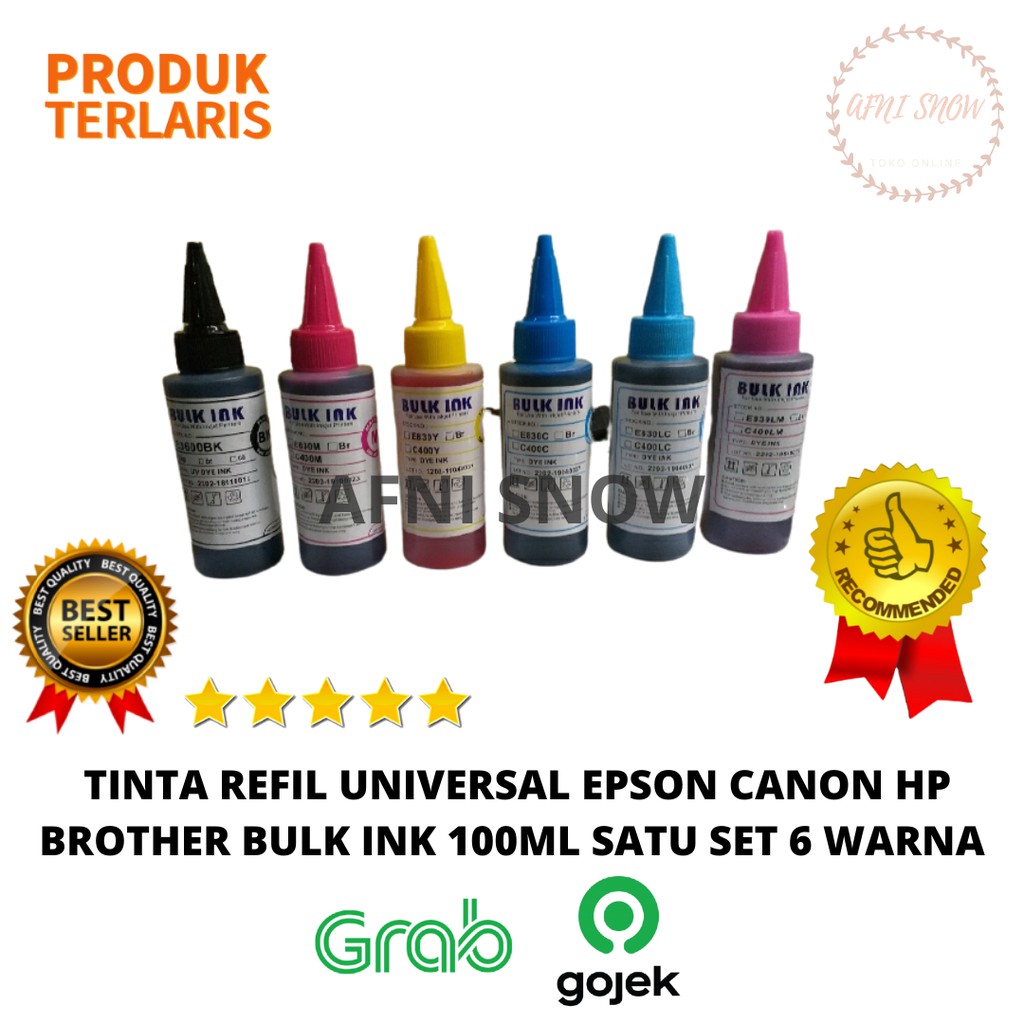 Tinta refill isi ulang 100ml Universal Canon HP Epson Brother Satu Set 6 Warna