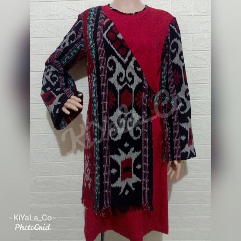 Tunik Etnik Tenun Jepara Kombinasi Batik Emboss Kimono Style