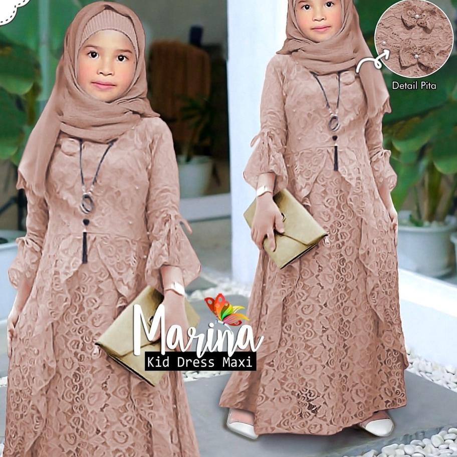 BEST SELLER ✢ 100% REAL PIC GAMIS ANAK MAXI MARINA KID DRESS ANAK PREMIUM BROKAT DRESS PESTA ANAK MU