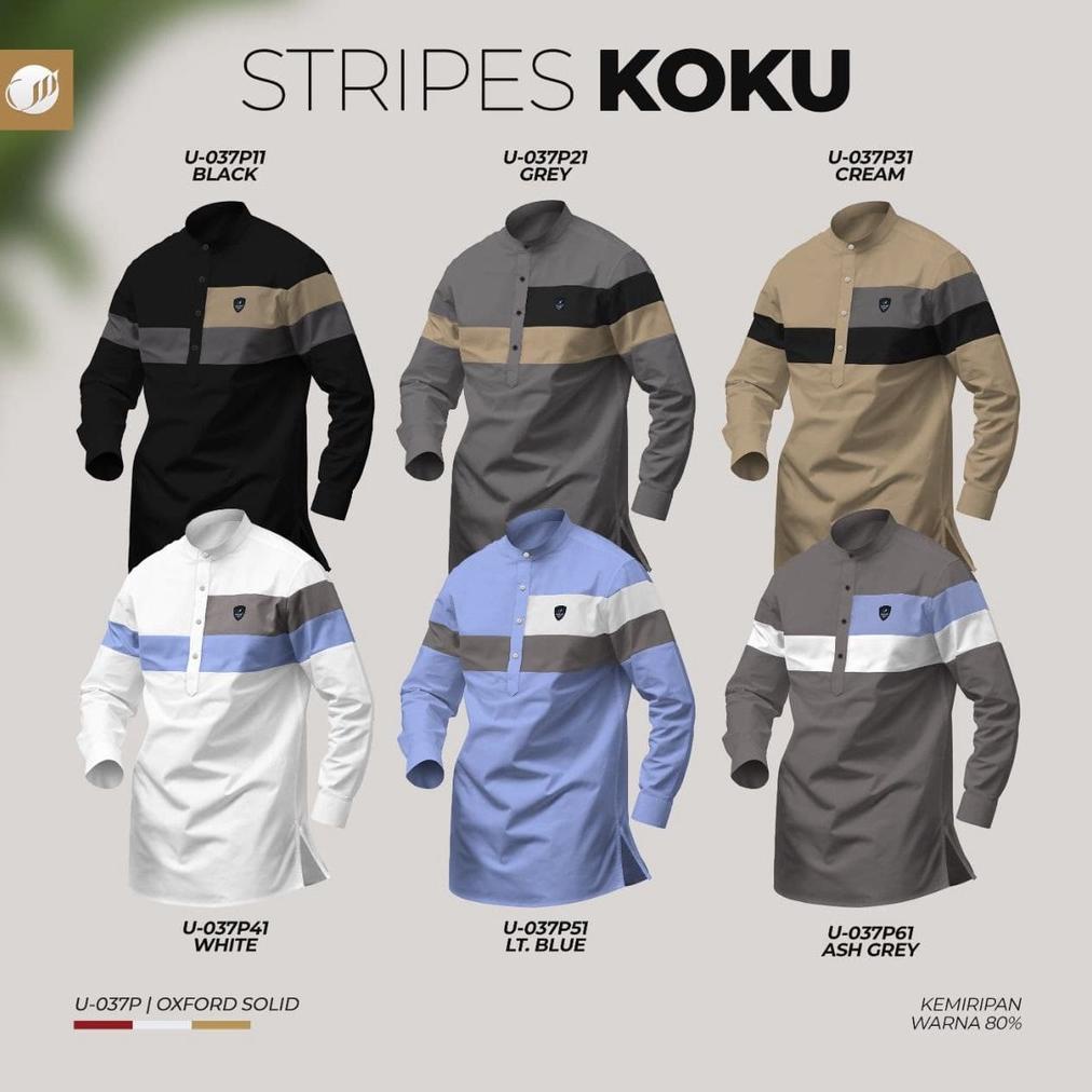Ready Stock Samase Koku Stripes U037P Baju Koko Kurta Lengan Panjang Terbaru Samase Termurah