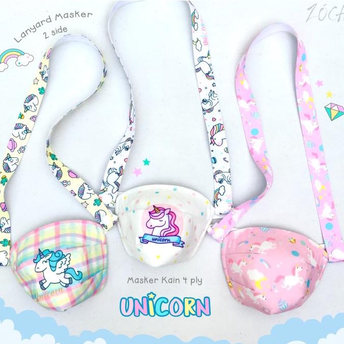 

(BISA COD) PAKET MASKER + LANYARD 1 SET UNICORN (size anak)