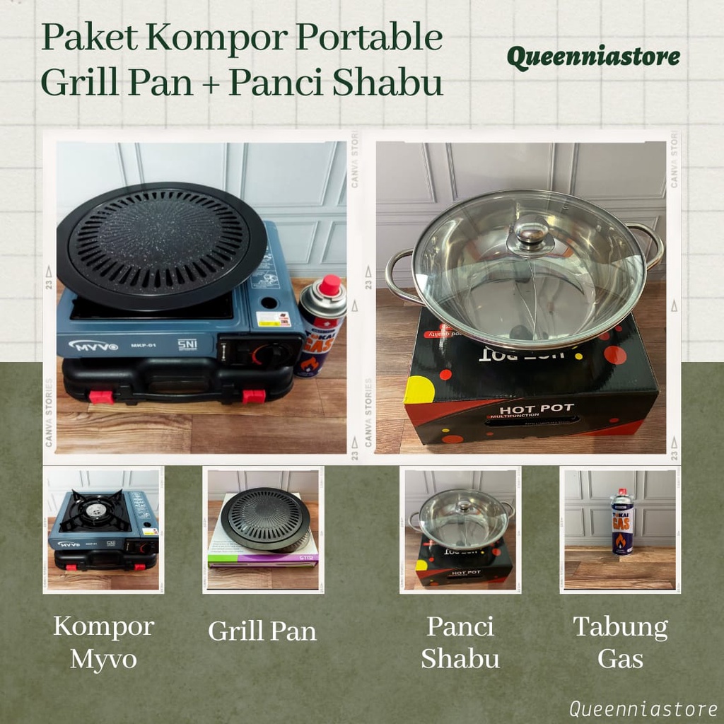 Paket Lengkap Kompor Portable Grill Pan BBQ &amp; Panci Shabu (Free Tabung Gas &amp; Koper Kompor)