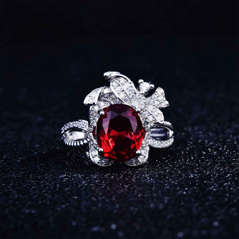 Fancyqube Cincin Zircon Ruby Merah Bahan 925 Silver Gaya Klasik Romance