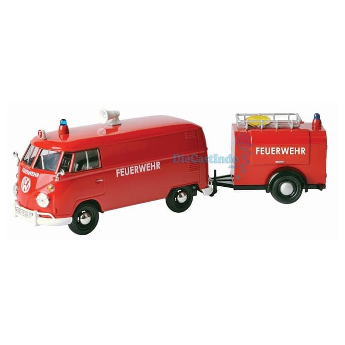 dct637 Motormax 1:24 Volkswagen Type 2 T1 Fire Truck And Trailer