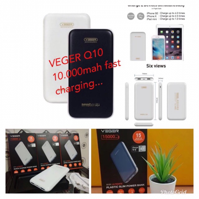 VEGER POWER BANK ULTIMATE Q10 / Powerbank Real 10.000mah Quick charger