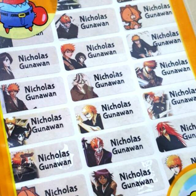 

Label nama anti air stiker waterproof Bleach