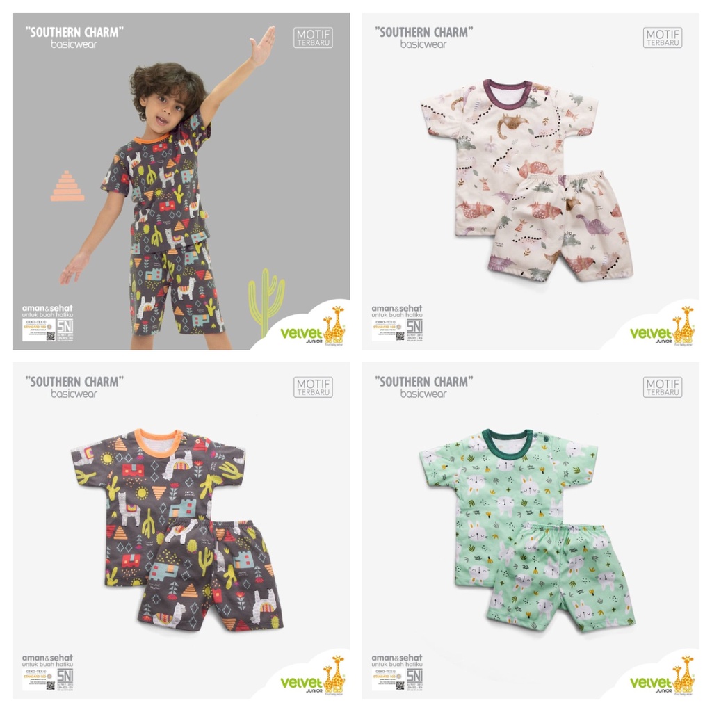 Velvet Junior Setelan Oblong Pendek - Celana Pendek Motif (1 Setel) | Ukuran Besar