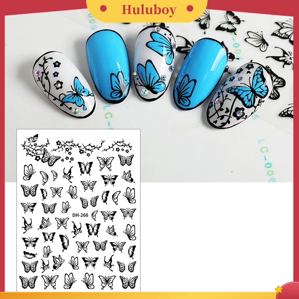Huluboy Huluboy♡ Stiker Kuku Motif Kupu-Kupu Hollow Untuk Nail Art Wanita