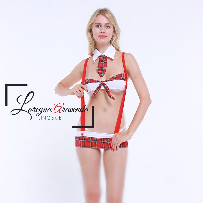 Set Lingerie + G String Seksi Model Costume Seragam Jumpsuit Kemben LG283