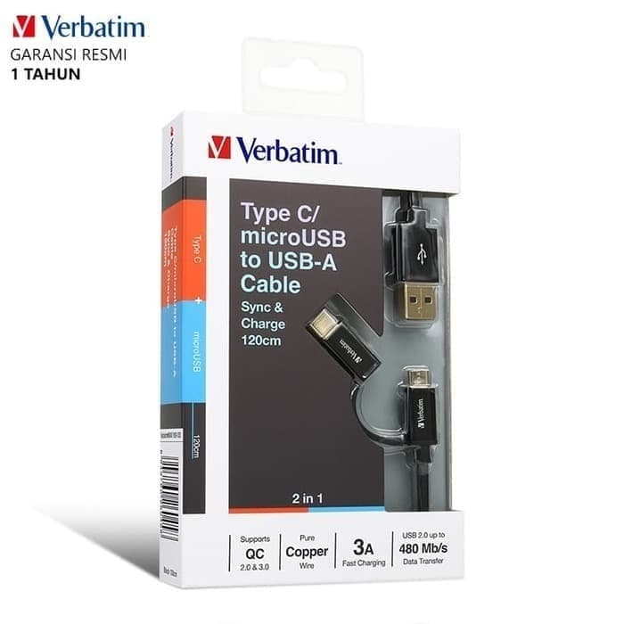 Verbatim 120cm 2in1 Type-C &amp; MicroUSB to USB Cable | Black