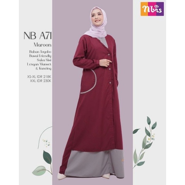 NIBRAS// NB A71 Gamis muslim wanita remaja dewasa Busui terbaru murah branded original modif polos dan motif warna maroon dan lilac