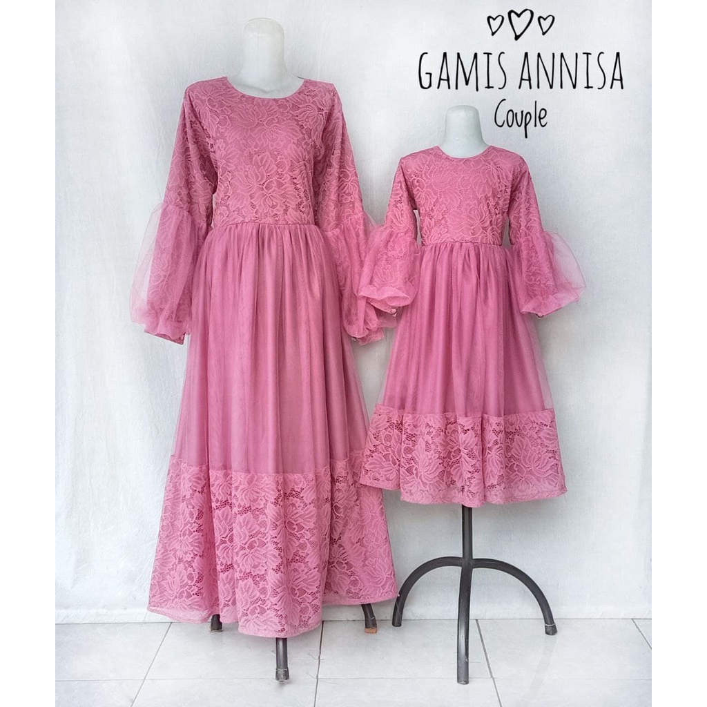 Gamis Anisa/Gamis Brukat Anak dan Dewasa/Gamis Couple Terbaru Warna Salem/Baju Couple Kondangan/Baju